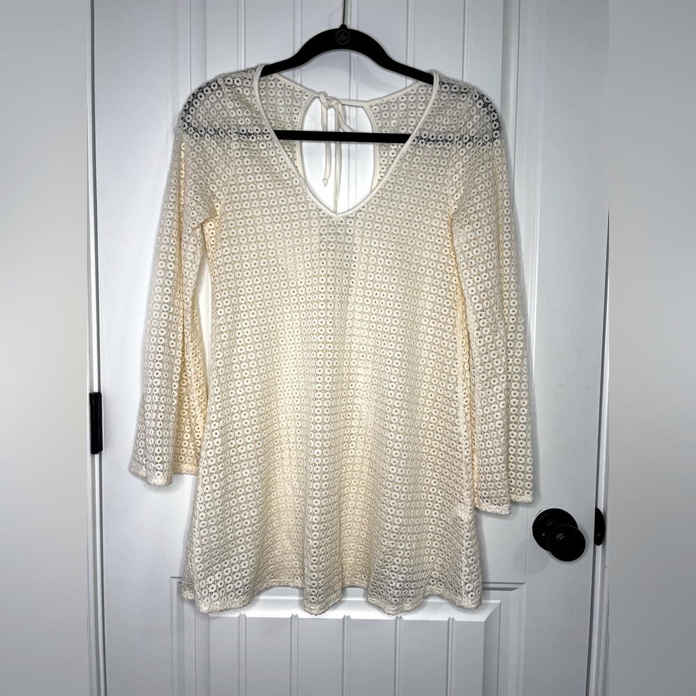 Women’s Swim Cover up with Bell Sleeves & Adjustable Back - Cream